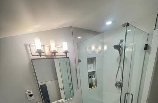 Full bathroom gut remodel with demo to the studs, new subfloor, new plumbing, and a wall removed to open the space